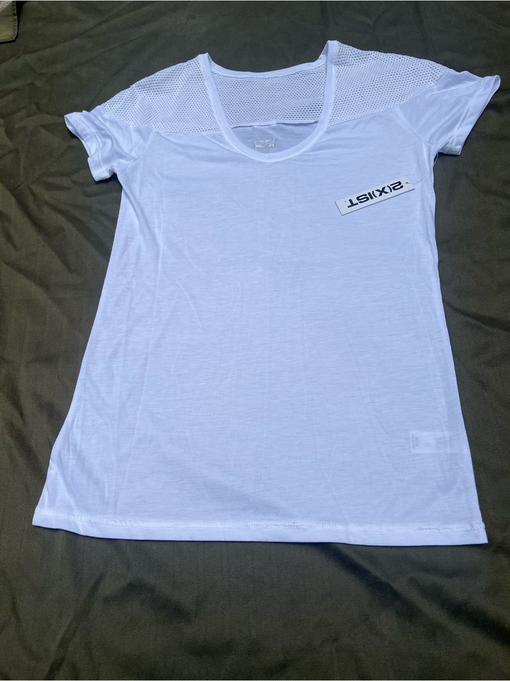 2xist White Scoop Neck Short Sleeve Tee with Knit Yoke size Large